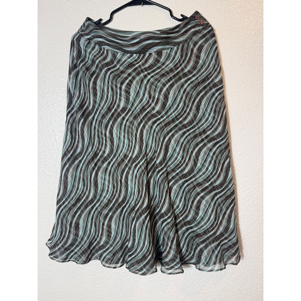 Vintage Jones New York Silk Skirt Abstract Print Flowy A-Line Midi BrownSage Sz6